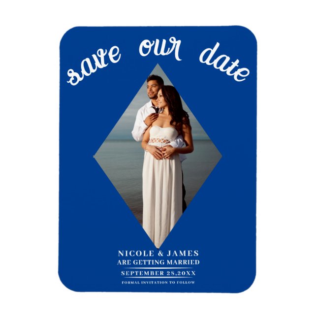 Magnet Flexible Deep Blue Diamond Photo Mariage Enregistrer la dat (Vertical)