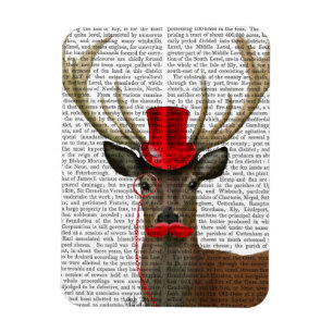 Magnet Flexible Deer with Red Top Hat and Moustache