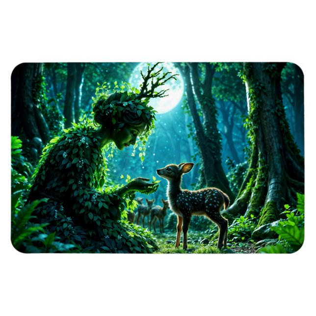 Magnet Flexible Déesse boisée fantastique et art de cerf doux (Horizontal)