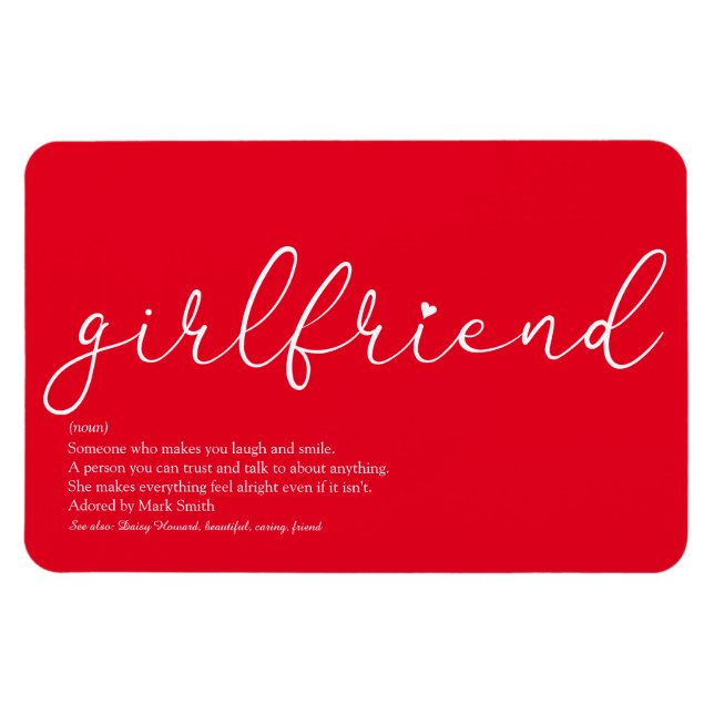 Magnet Flexible Définition de petite amie Script Amour Cœur Rouge (Horizontal)