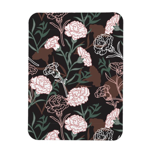 Magnet Flexible Délicates oeillets roses avec fleurs Feuilles vert (Vertical)