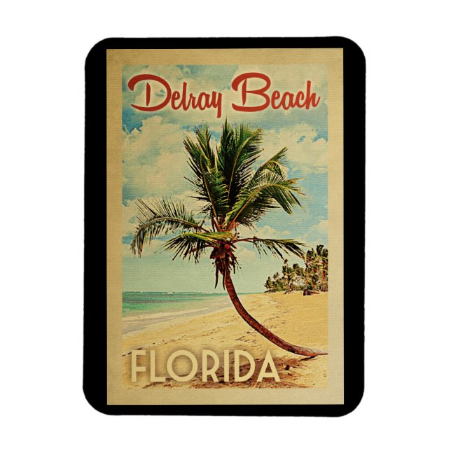 Magnet Flexible Delray Beach Palm Tree Vintage voyage (Vertical)
