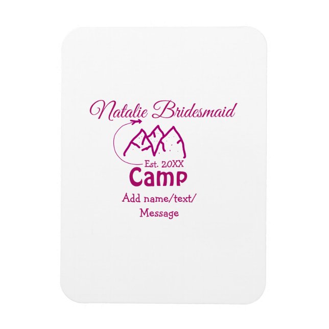 Magnet Flexible Demoiselle d'honneur de camp rose ajouter nom date (Vertical)