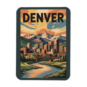 Magnet Flexible Denver Colorado Illustration Sunset Travel Art