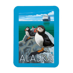 Magnet Flexible Des macareux regardent un bateau de croisière