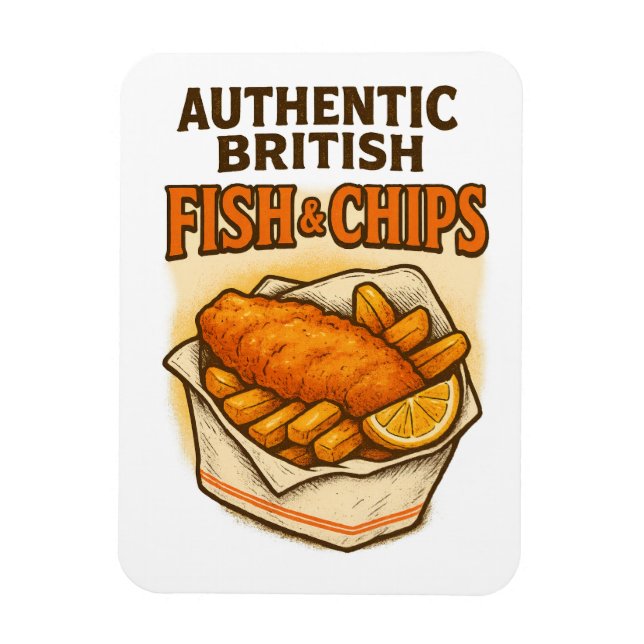 Magnet Flexible Design Vintage "Authentic British Fish & Chips" (Vertical)