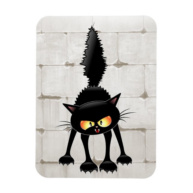 Magnet Flexible Dessin animé de chat noir drôle et féroce  (Vertical)