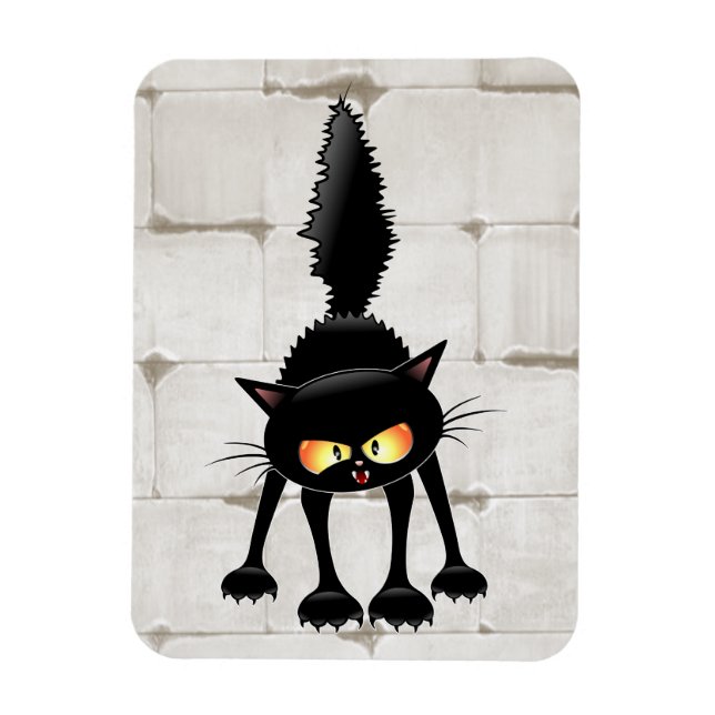 Magnet Flexible Dessin animé de chat noir drôle et féroce  (Vertical)
