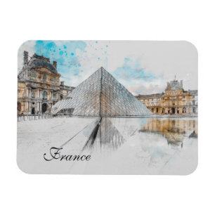 Magnet Flexible Dessin aquarelle du Louvre Paris, France