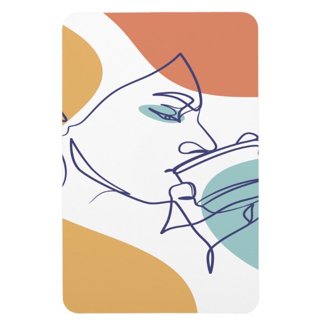 Magnet Flexible dessin d'art affiche d'une femme buvant du café (Vertical)
