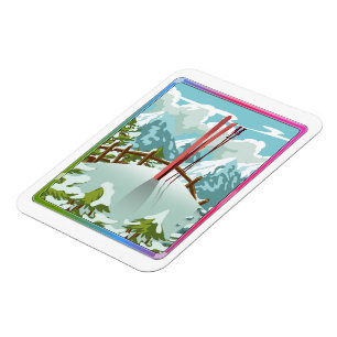 Magnet Flexible Dessin de paysage de ski