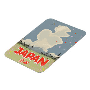 Magnet Flexible Dessin de style vintage de Japan Mount Fiji