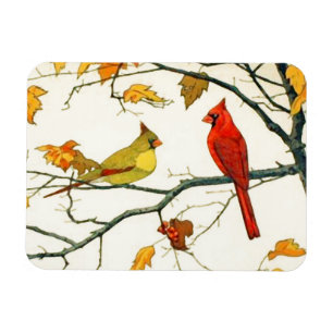 Magnet Flexible Dessin japonais vintage, cardinaux sur une branche