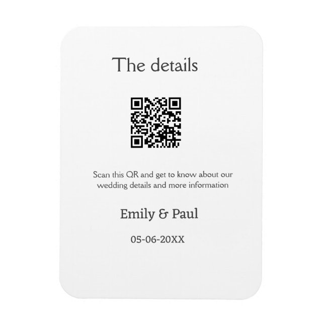 Magnet Flexible Détails mariage Web scan QR ajouter nom couple (Vertical)