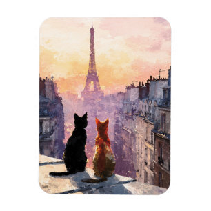 Magnet Flexible Deux chats sur un toit parisien flexible