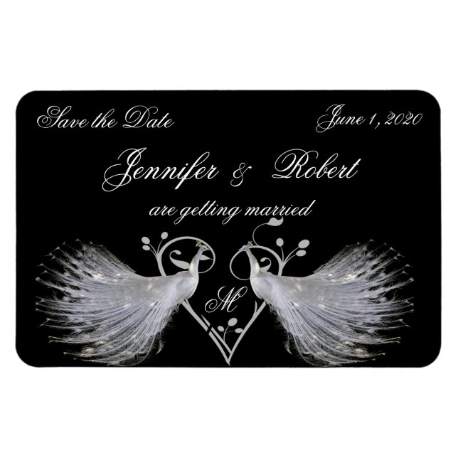 Magnet Flexible Deux Peacocks blancs et un aimant de monogramme ca (Horizontal)