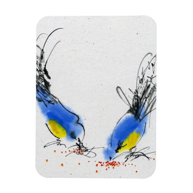 Magnet Flexible Deux petits titmouses ramassent le grain. Calligra (Vertical)