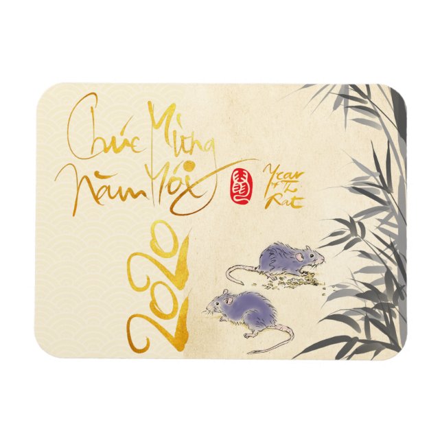 Magnet Flexible Deux Rats Bambou Nouvel An Vietnamien 2020 HFM (Horizontal)