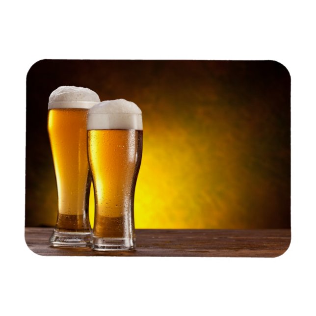 Magnet Flexible Deux verres de bières sur une table en bois (Horizontal)