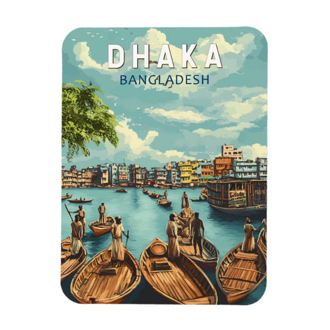 Magnet Flexible Dhaka Bangladesh Illustration Voyage Art Vintage (Vertical)