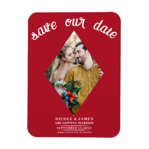 Magnet Flexible Diamant rouge photo mariage Enregistrer la date