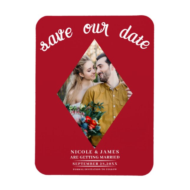 Magnet Flexible Diamant rouge photo mariage Enregistrer la date (Vertical)