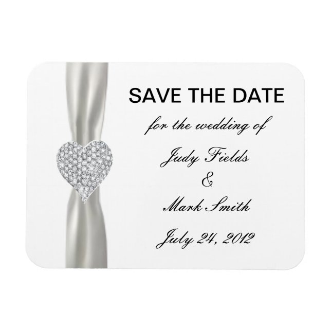 Magnet Flexible Diamond Coeur Blanc Mariage Enregistrer La Date Ma (Horizontal)
