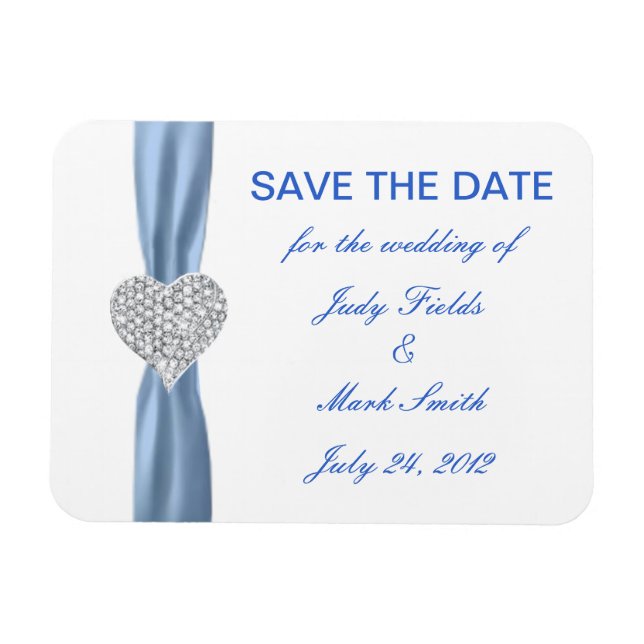 Magnet Flexible Diamond Coeur Bleu Mariage Enregistrer La Date Mag (Horizontal)