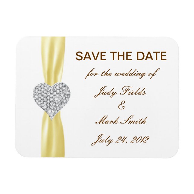Magnet Flexible Diamond Coeur Mariage Jaune Enregistrer La Date Ma (Horizontal)