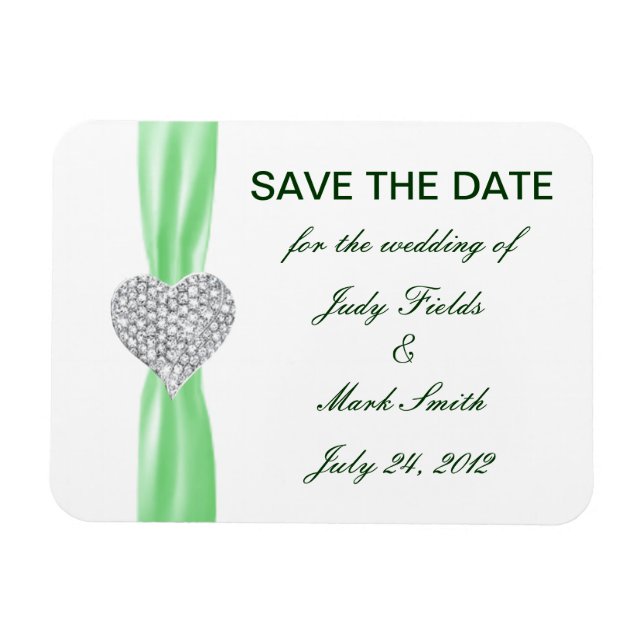 Magnet Flexible Diamond Heart Green Wedding Enregistrer La Date Ma (Horizontal)