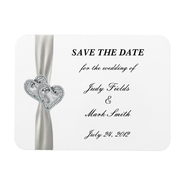 Magnet Flexible Diamond Hearts Mariage Blanc Enregistrer La Date M (Horizontal)