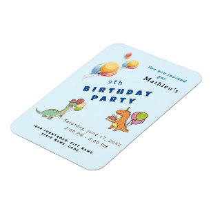 Magnet Flexible Dinosaur dino fête anniversaire de enfant bleu drô