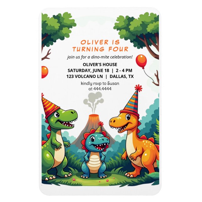 Magnet Flexible Dinosaure Anniversaire Invitation Fête Flexible Ma (Vertical)