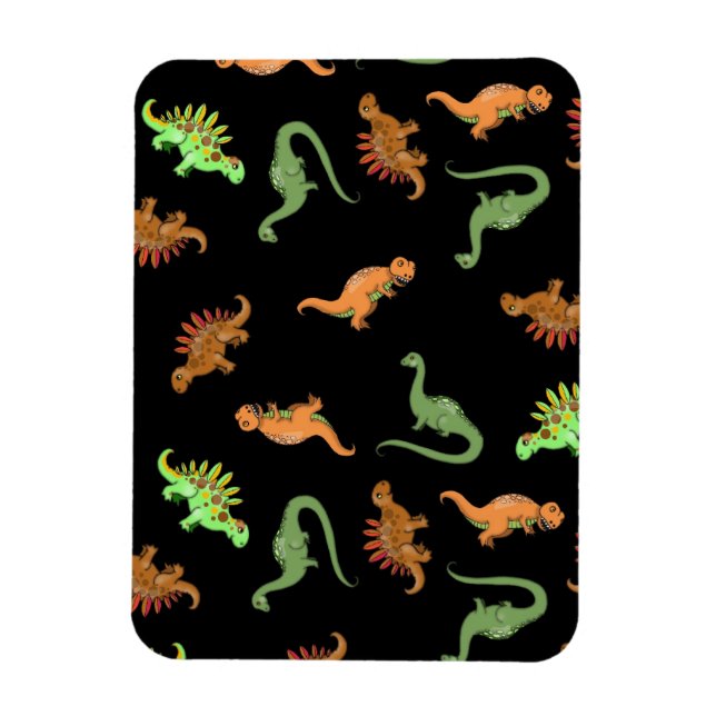 Magnet Flexible Dinosaures mignons sur fond noir (Vertical)