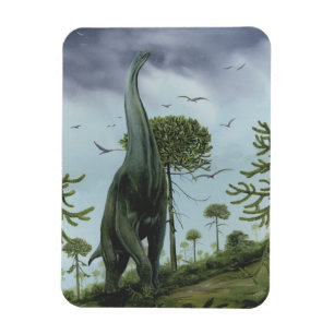 Magnet Flexible Dinosaures vintage, Sauroposeidon avec des oiseaux