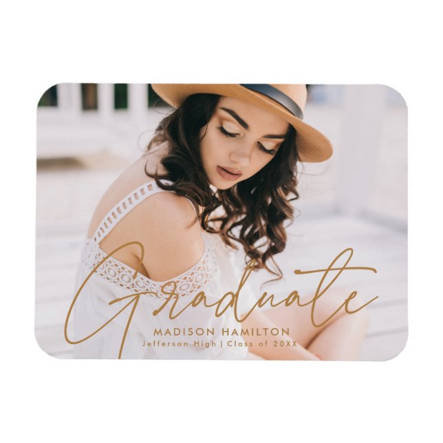 Magnet Flexible Diplôme d'or moderne Script photo Graduate (Horizontal)