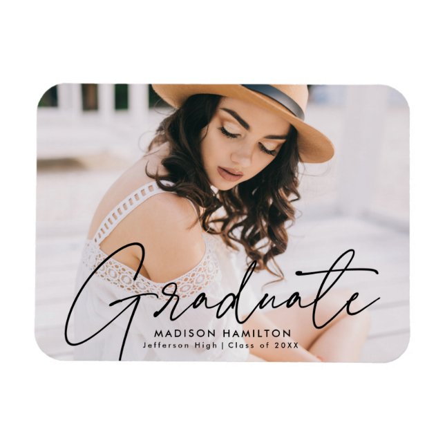 Magnet Flexible Diplômé moderne noir Script photo graduation (Horizontal)