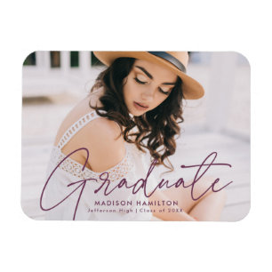 Magnet Flexible Diplômé Moderne Purple Script Photo Graduation