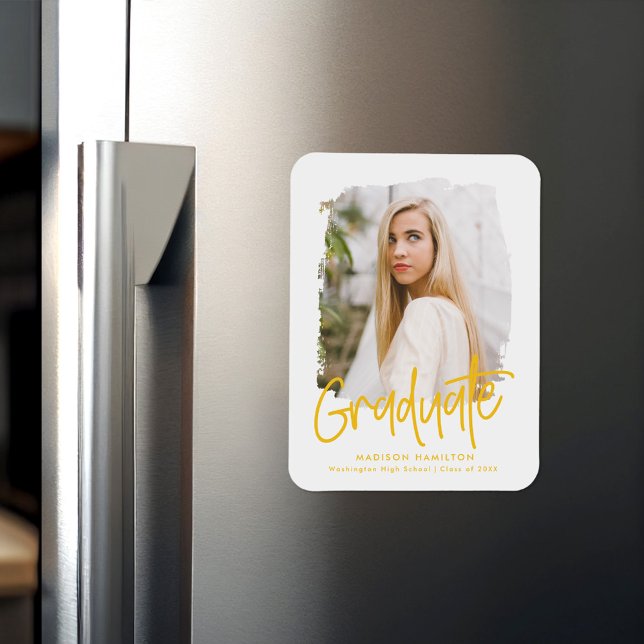 Magnet Flexible Diplôme photo de script jaune preppy (Créateur téléchargé)