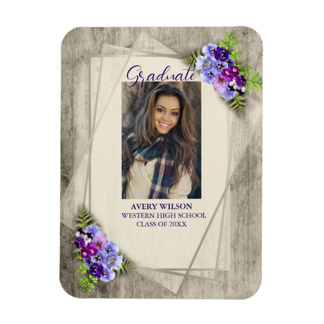 Magnet Flexible Diplôme Rustique Floral Pansy Photo (Vertical)