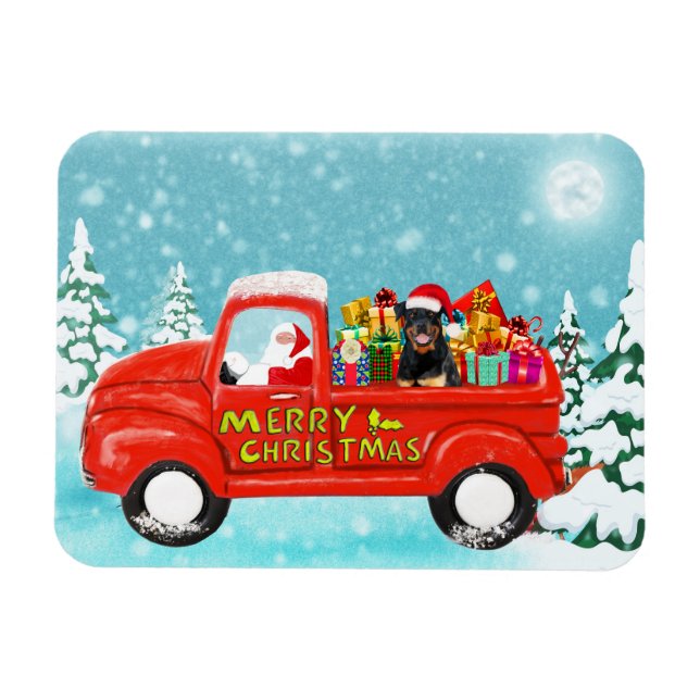 Magnet Flexible Doigt Rottweiler en neige avec le chapeau du Père  (Horizontal)