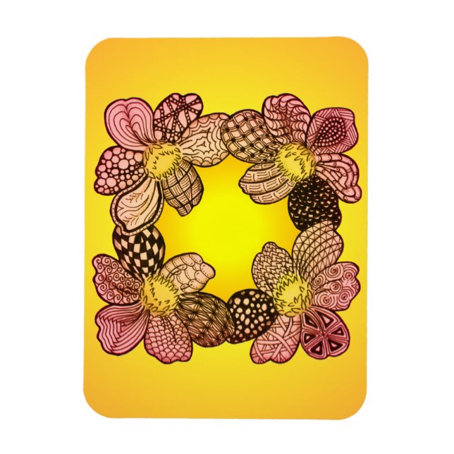 Magnet Flexible Doodle Flowers in Peach, Orange, and Gold (Vertical)