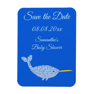 Magnet Flexible Douce Baleine Narwhal Garçon Bébé Bleu Shower Pers