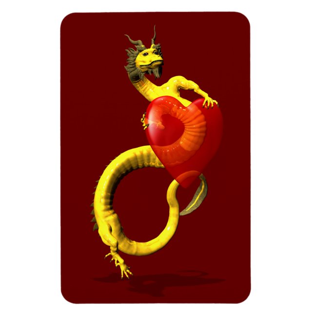 Magnet Flexible Dragon D'Or Au Grand Coeur Rouge (Vertical)