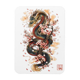 Magnet Flexible Dragon Japonais avec Fleurs de Cerisier | Mythe Sa