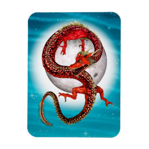 Magnet Flexible Dragon Lune Rouge Fantastique Artistique