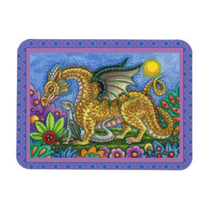 MAGNET FLEXIBLE DRAGON MÉDIÉVAL & JEUNE, JARDIN D'ART FOLK COLORÉ
