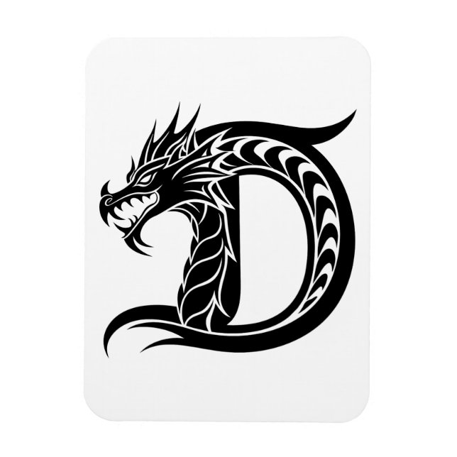 Magnet Flexible Dragon Styled Letter D, Dragon Alphabet, Monogram (Vertical)