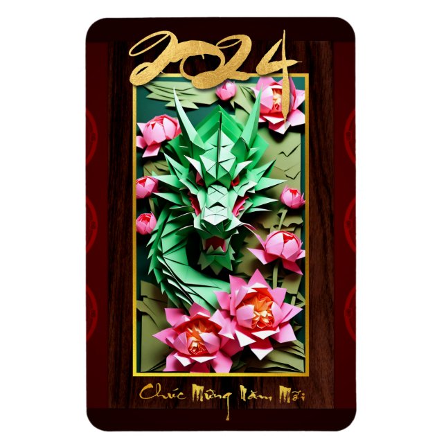 Magnet Flexible Dragon vert de bois vietnamien Nouvel An 2024 RecM (Vertical)