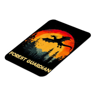 Magnet Flexible Dragon vintage de forêt de coucher de soleil